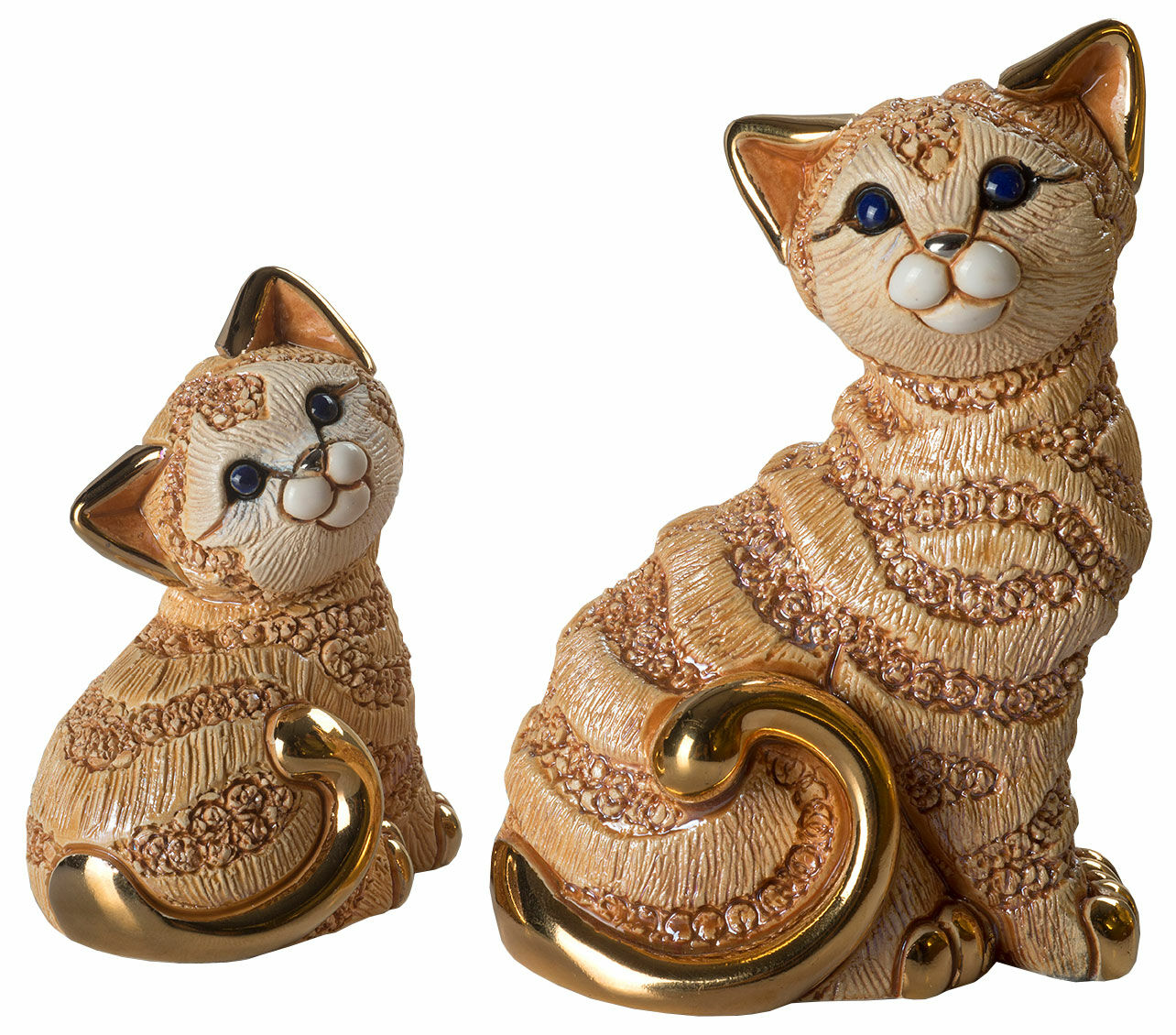 Lot de 2 figurines en céramique "Famille de chats"
