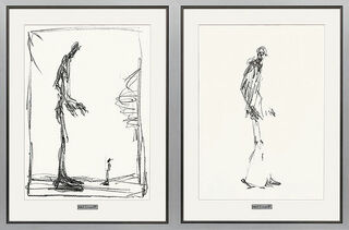 Set of 2 pictures "Dessin I (Large and Small) + II (Striding Man)