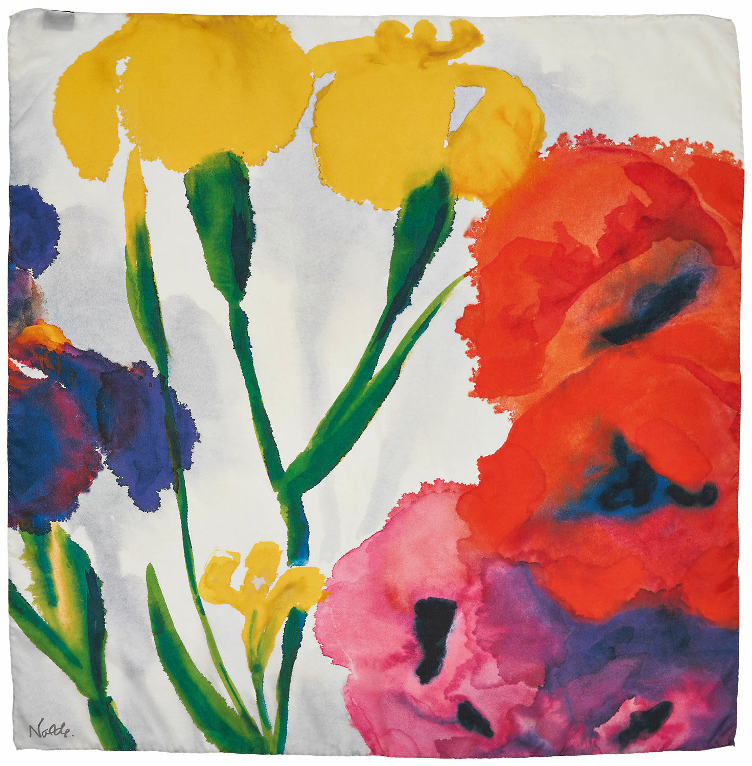 Seidentuch "Schwertlilien und drei Mohnblüten (Gelb, Violett, Rot)" von Emil Nolde