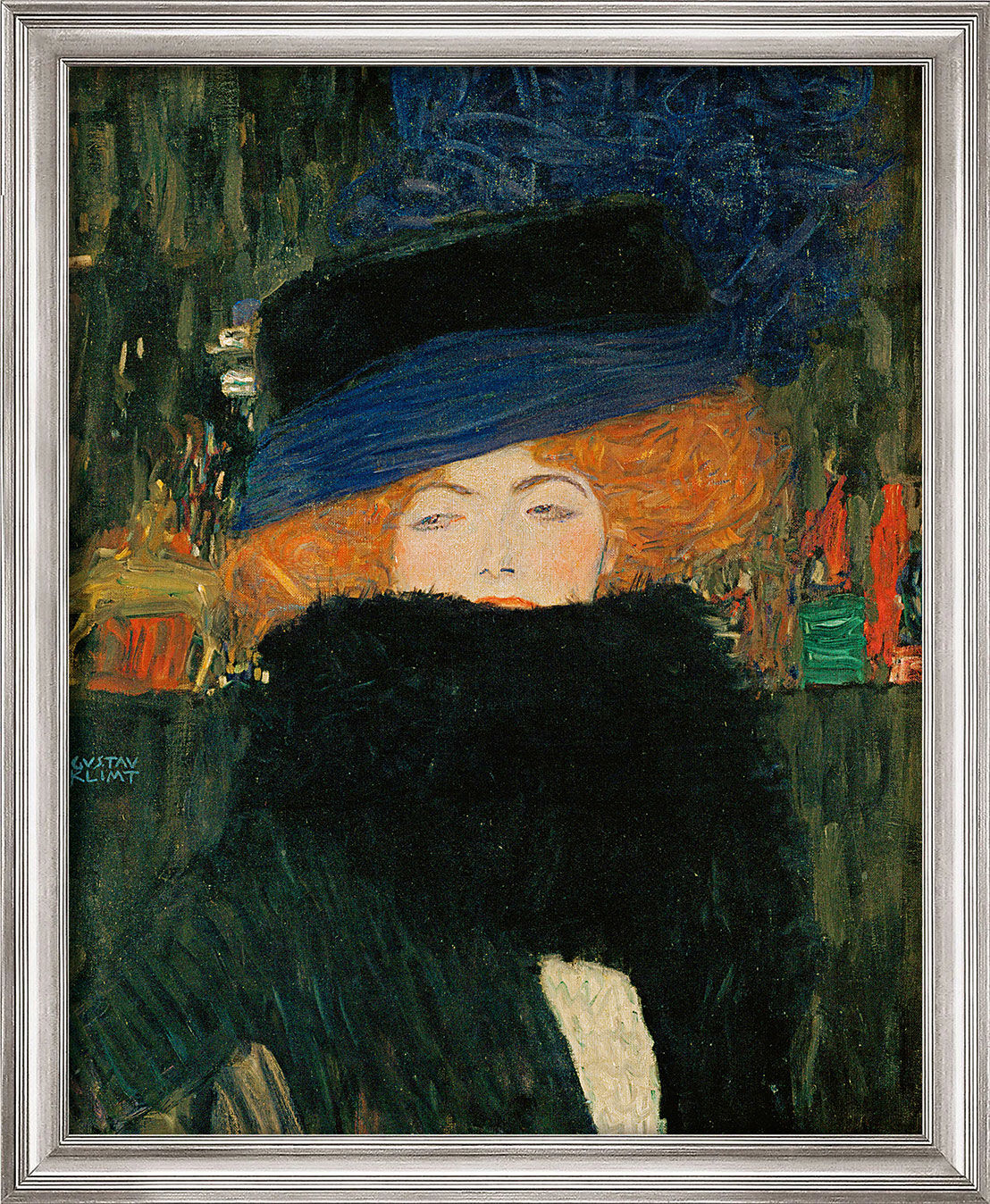 Picture "Lady with Hat and Feather Boa" (1909), framed by Gustav Klimt