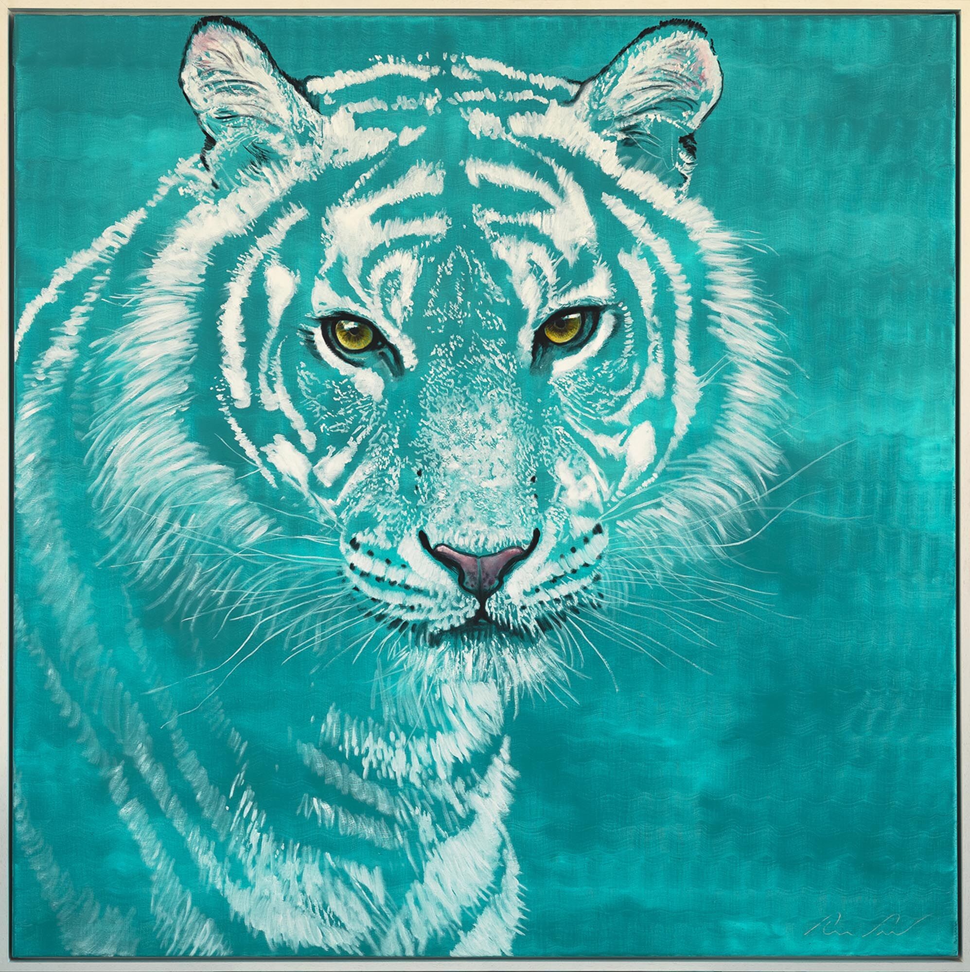 Schilderij "Reeks Lichtpunt | Portret van een tijger" (2026) (Uniek stuk) van Lezzueck Coosemans
