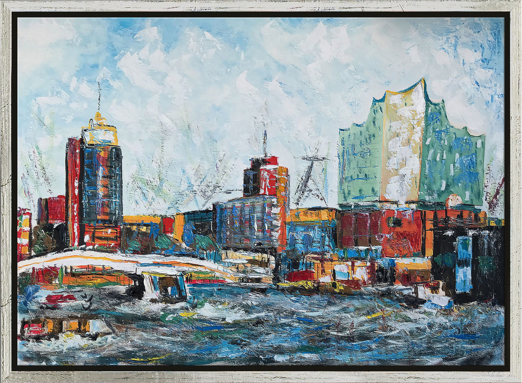 Bild "Hamburger Hafen - Elbphilharmonie" (2020), gerahmt von Asghar Keyhanian
