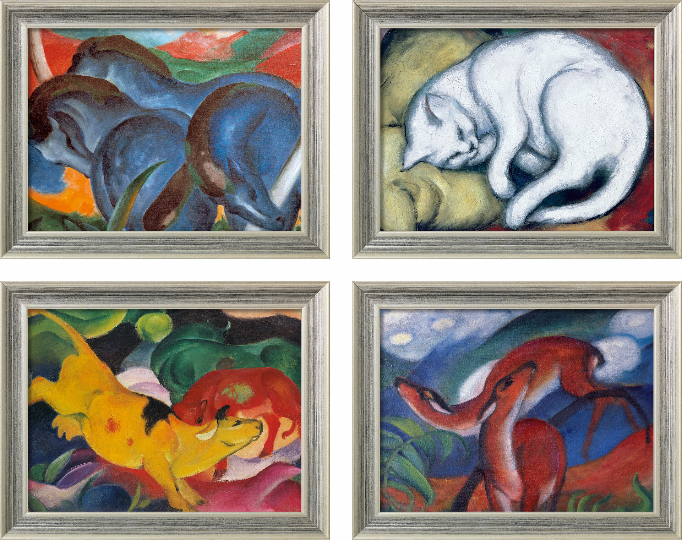 Set of 4 animal pictures, framed by Franz Marc