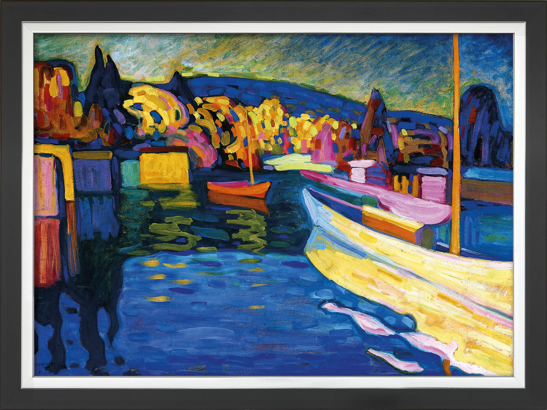 Picture "Autumn Landscape with Boats" (1908), framed by Wassily Kandinsky