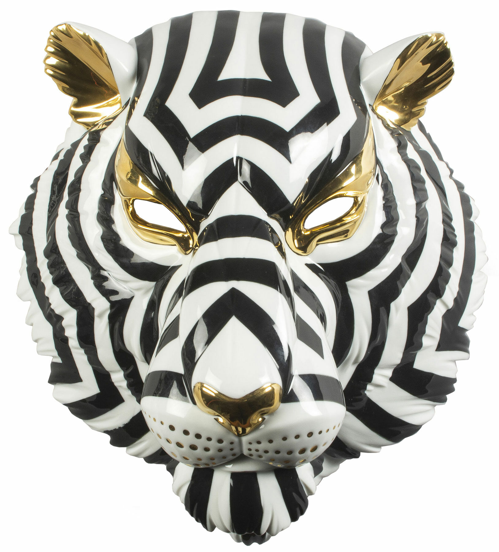 Wall object "Tiger Mask Black and Gold", porcelain by Lladró