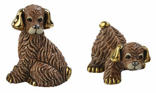 2 Keramikfiguren "Hund und Welpe" im Set