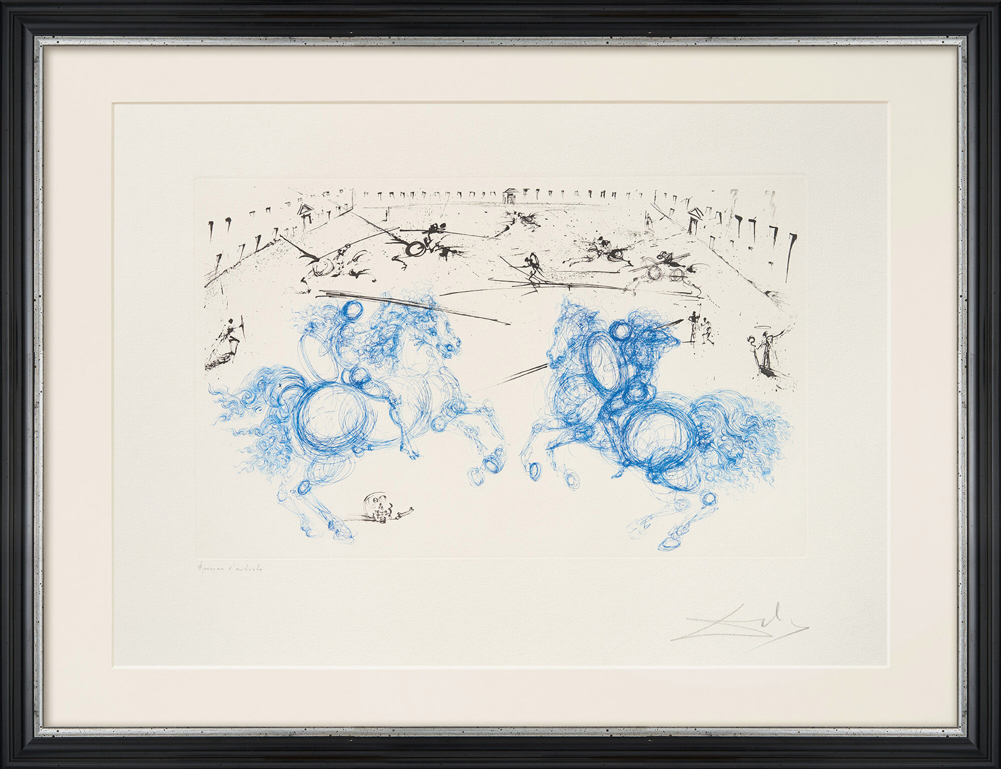 Billedet "Combat de cavaliers" (1971) af Salvador Dalí
