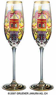 (882A) Set of two champagne glasses "Snail Houses with Black Smoke"