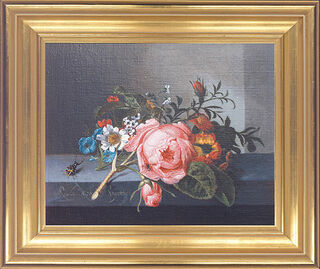 Picture "Rose Branch with Beetle and Bee", framed by Rachel Ruysch