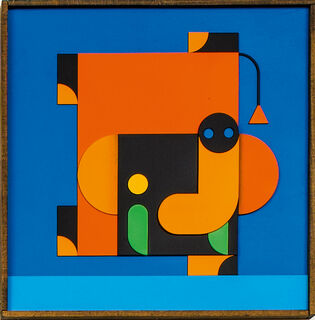 Bild "ELEFANT MACHT HANDSTAND orange/blau" (2020)