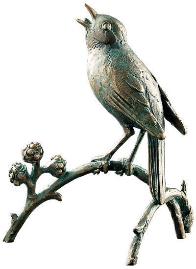 Gartenskulptur "Nachtigall auf Ast", Bronze