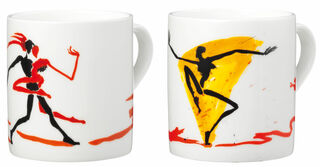Set of 2 mugs with artist's motifs "Dancing", porcelain by Helge Leiberg