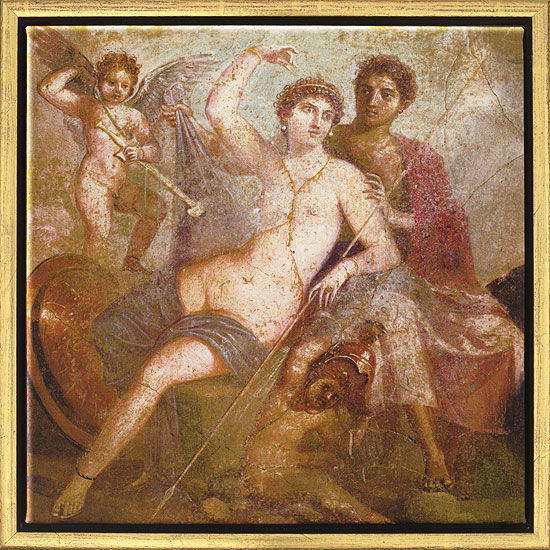 Mural from Pompeii: Picture "Mars and Venus", framed