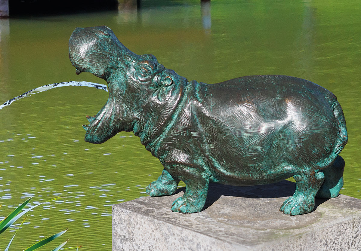 Haveskulptur / gargoyle "Little Hippopotamus", bronze
