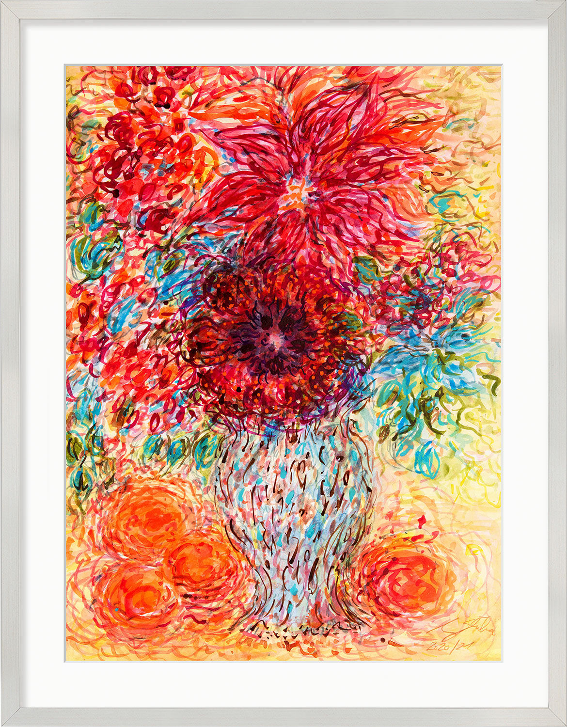 Picture "Bouquet of Flowers" (2021) (Original / Unique piece), framed by Ansgar Skiba