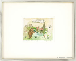 Bild "Hier fidelt der Bär und es tanzen die Häuser" (Original / Unikat), gerahmt