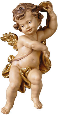 Holzfigur "Putto mit Draperie", links schauend