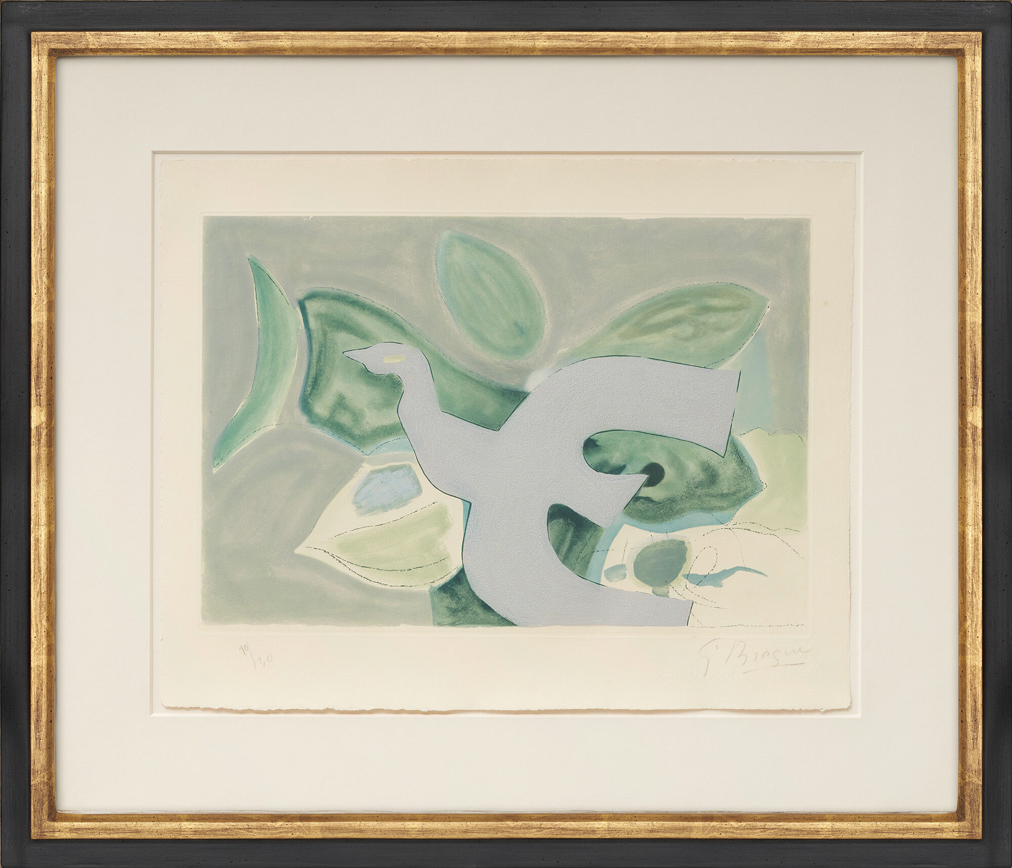 Tableau "Oiseau gris sur fond vert" (1962) de Georges Braque
