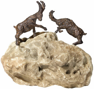 Sculpture pair "Ibexes" on stone, metal/art cast