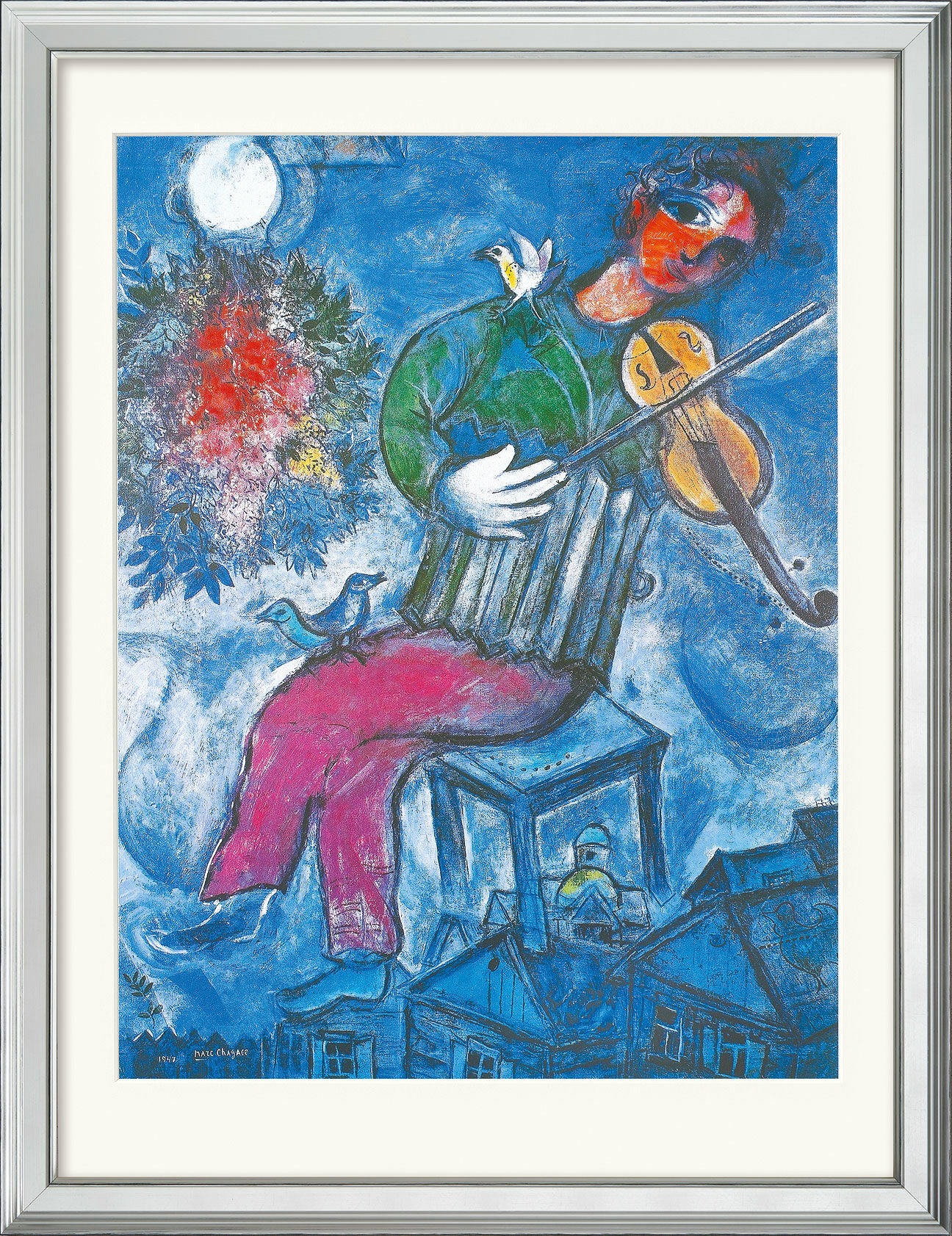 Billede "Le Violoniste Bleu" (1947), indrammet von Marc Chagall