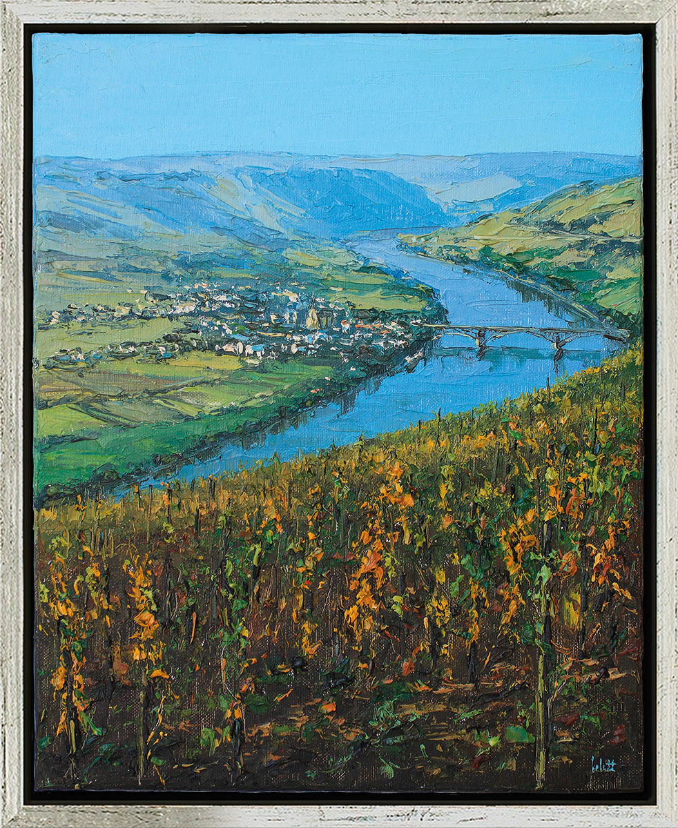 Picture "Vineyards on the Moselle" (2022) (Original / Unique piece), framed by Peter Witt