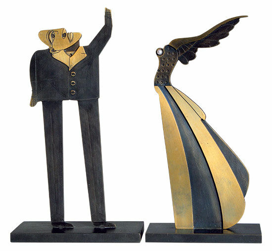Skulpturengruppe "Flügelfrau und Fragensteller", Bronze von Paul Wunderlich