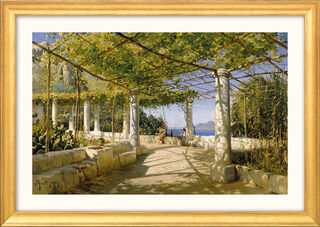 Tableau "Pergola à Capri avec vue sur le Vésuve" (1889), version encadrée dorée.