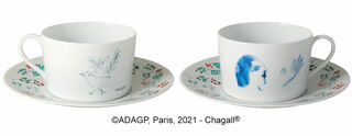 Marc Chagall Collection by Bernardaud - Set of 2 breakfast cups and saucers "Offrande", porcelain