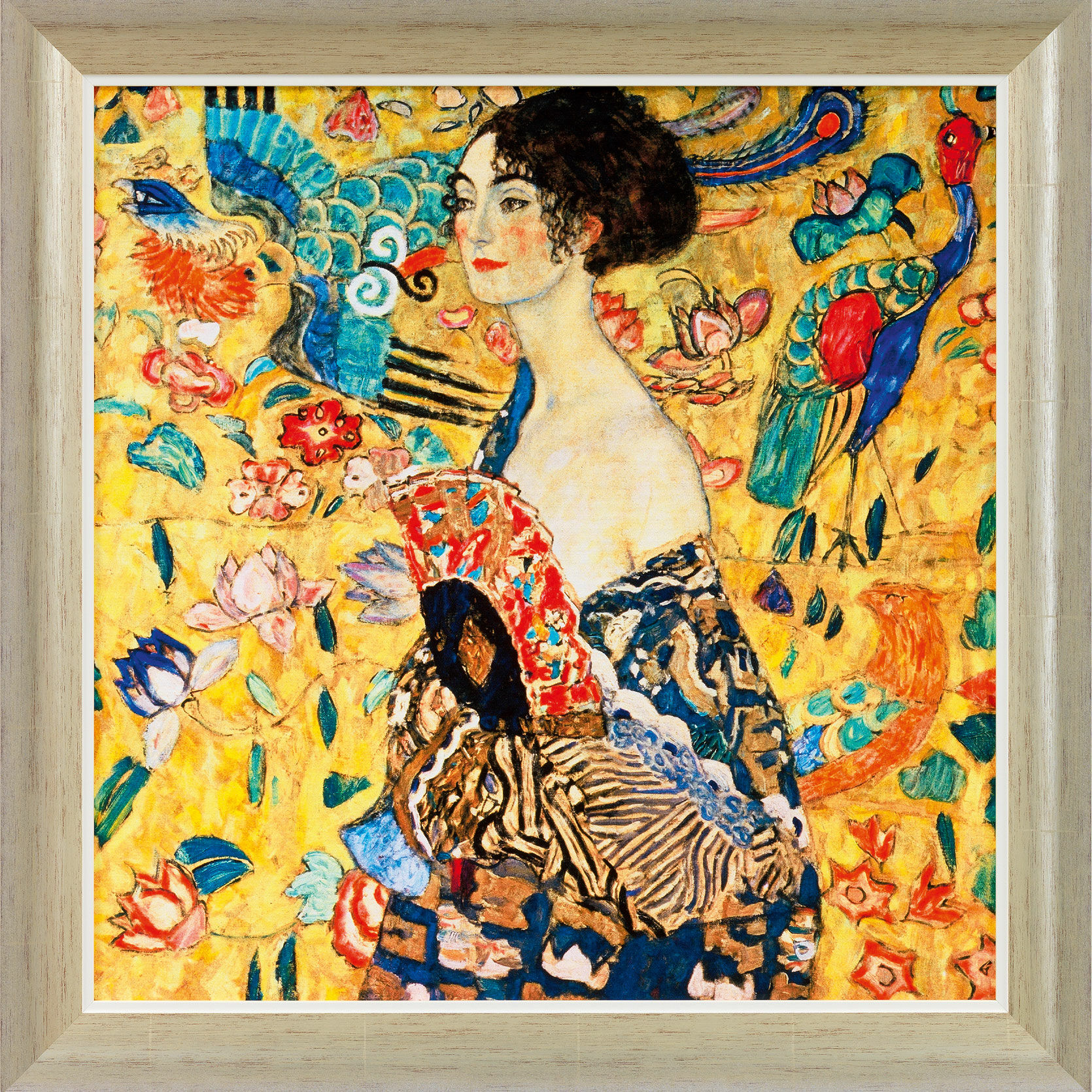 Bild "Dame mit Fächer" (1917/18), gerahmt von Gustav Klimt
