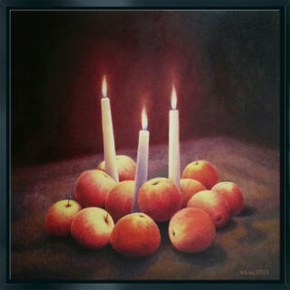 Bild "Drei Kerzen" (2022) (Original / Unikat), gerahmt von Viktor Lau