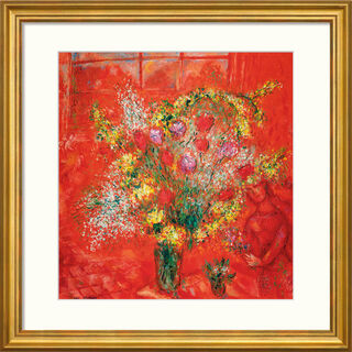 Bild "Fleurs sur fond rouge" (1970), gerahmt von Marc Chagall