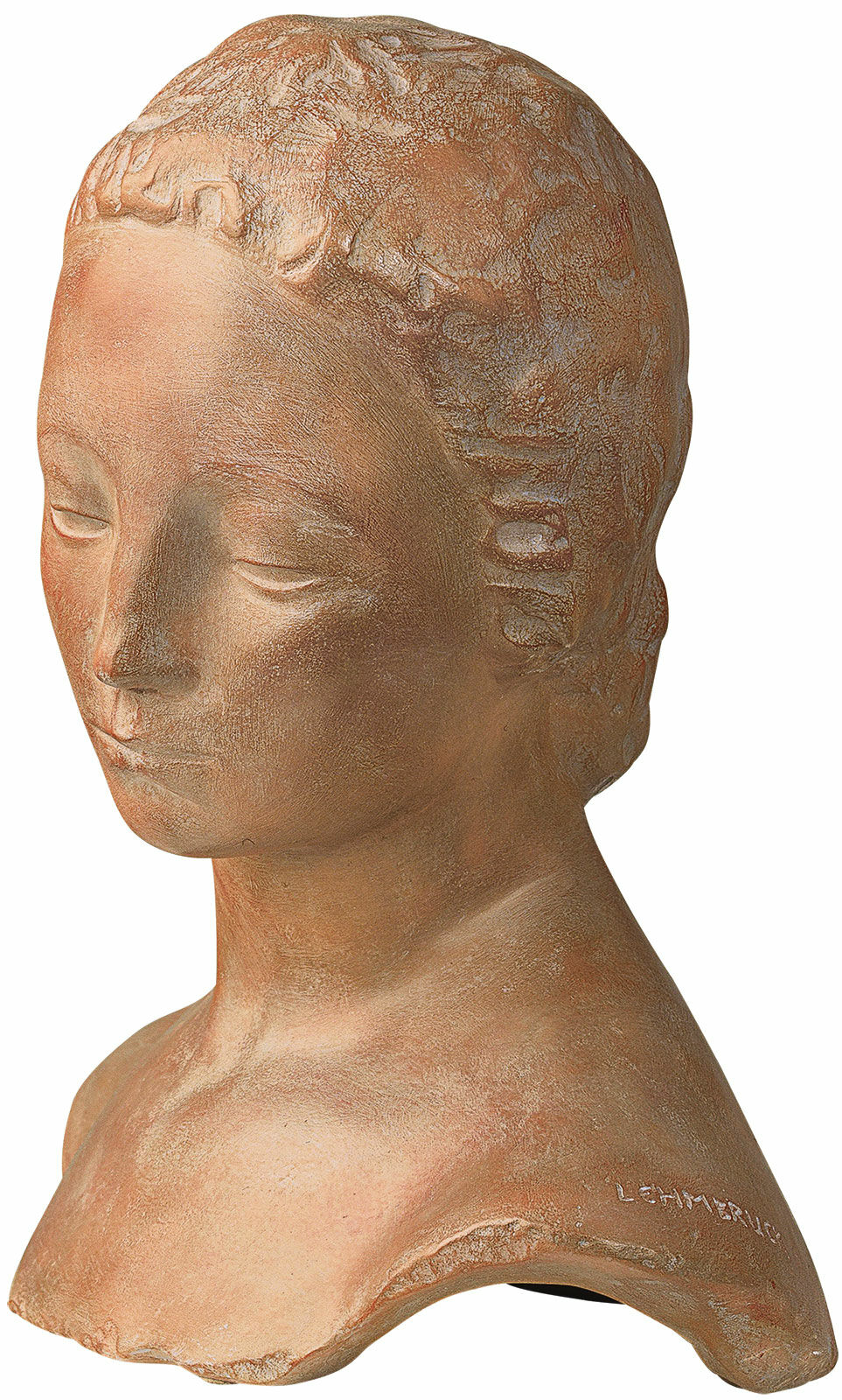 Buste "Sænket kvindehoved" (1910), version i stenstøbning von Wilhelm Lehmbruck