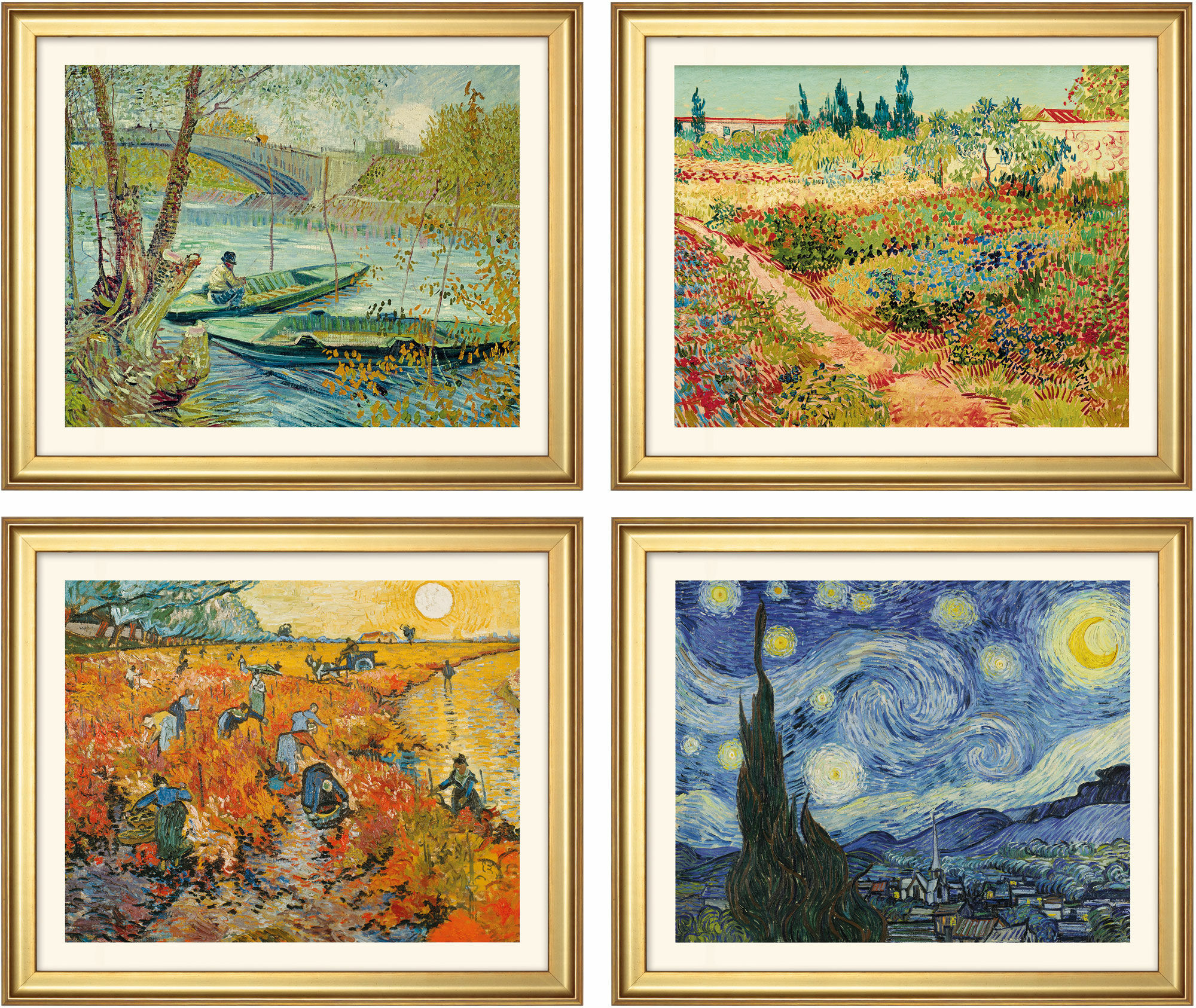 4 Landschaftsbilder im Set, gerahmt von Vincent van Gogh