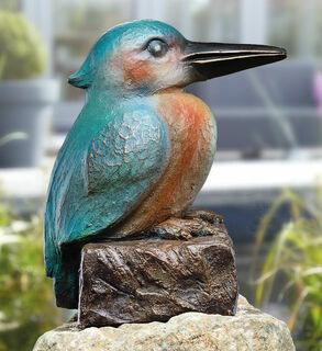 Gartenskulptur "Eisvogel mit Sockel", Bronze
