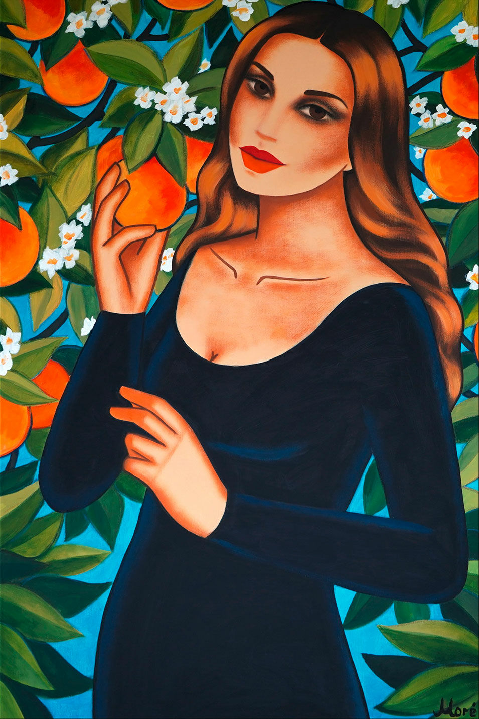 Billede "Orange Garden" (2022) (Original / Unikt værk), på båreramme von Ekaterina Moré