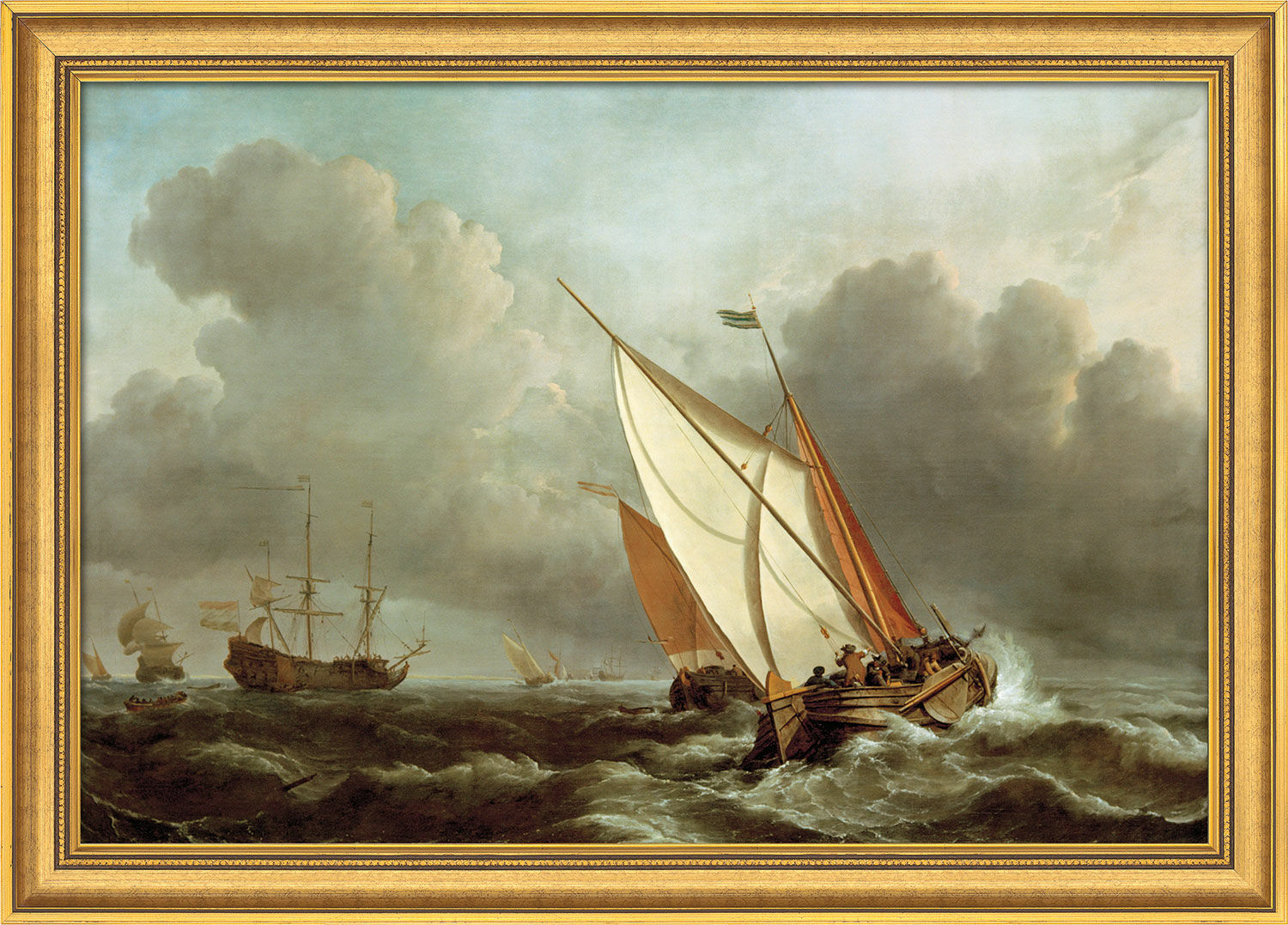 Picture "Ship in a Stormy Sea" (1671), framed by Willem van de Velde