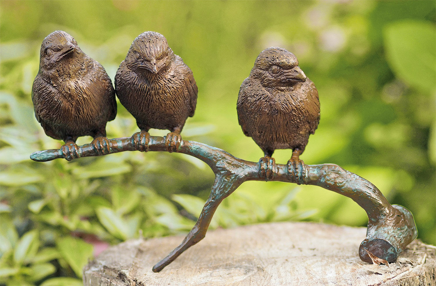 Garden sculpture "Birds on Branch", bronze