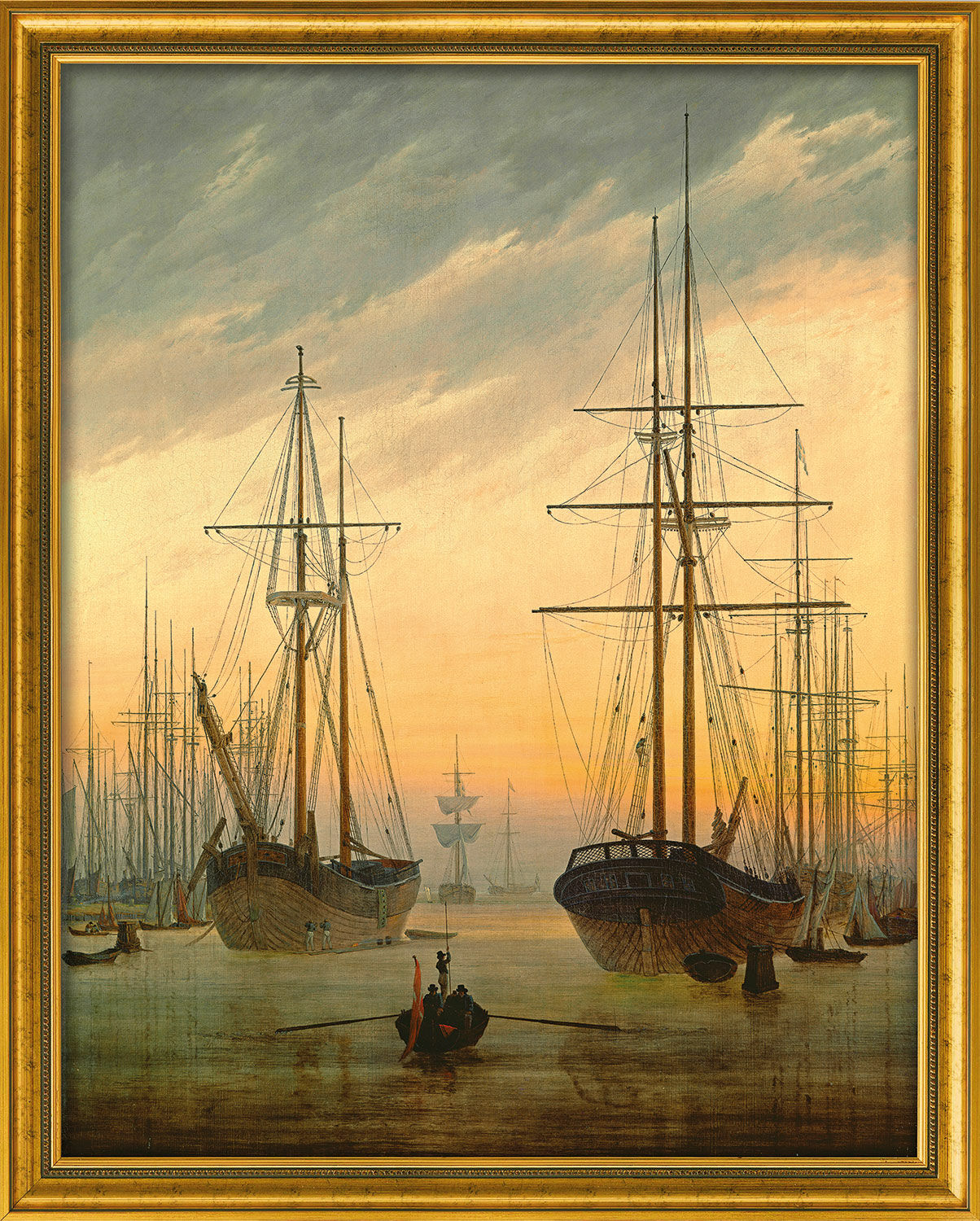 Billede "Udsigt over en havn" (ca. 1815/16), indrammet von Caspar David Friedrich