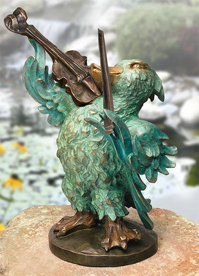 Sculpture de jardin "La chapelle: Le canard au violon" - d'après "Le mariage des oiseaux", bronze