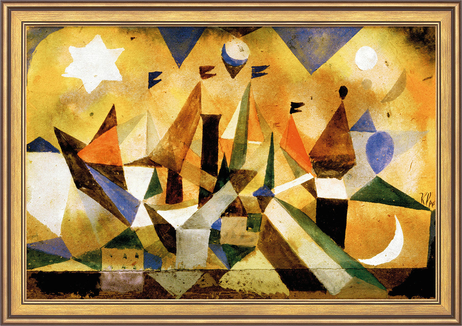 Bild "Segelschiffe den Sturm abwartend" (1917), gerahmt von Paul Klee