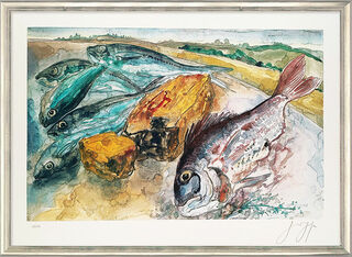 Bild "Fische im Sand", gerahmt von Günter Grass