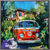 Tableau "En vacances avec la VW Bulli" (2025) (Originale / Pièce unique), encadré
