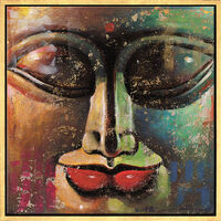 Quadro "Piccolo Buddha, oro-verde", incorniciato