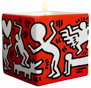 Duftkerze in Porzellanschale "White on Red" von Keith Haring