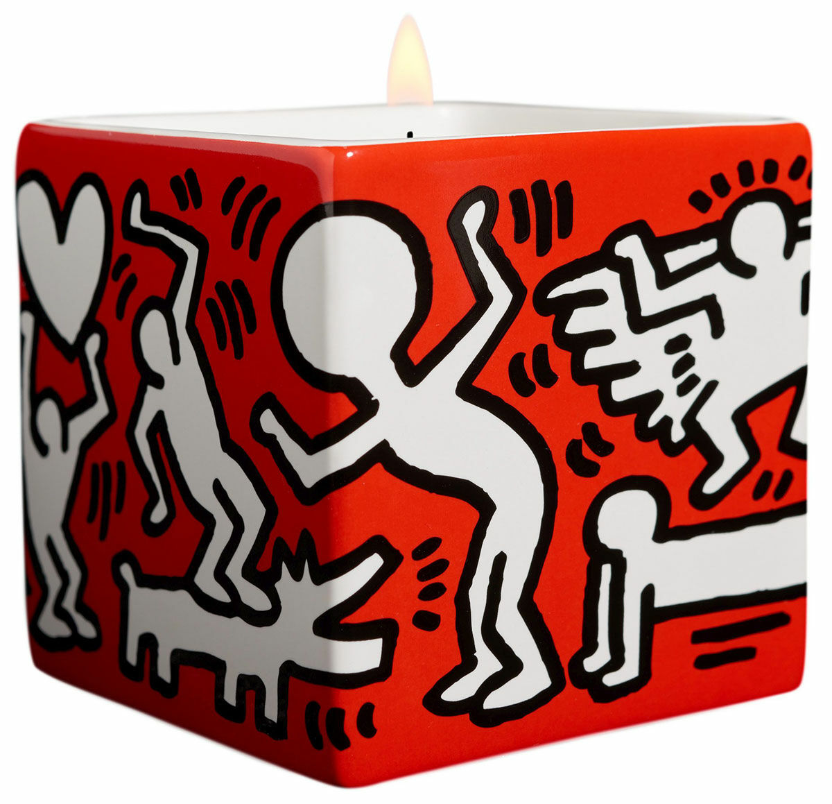 Duftkerze in Porzellanschale "White on Red" von Keith Haring