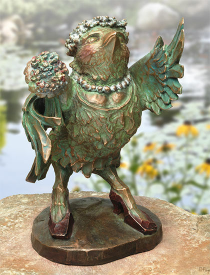 Tuinbeeld "De bruid: De merel" - van "De vogelbruiloft", brons