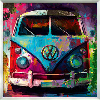 Picture "VW Bulli" (2023), green-coloured framed version by Holger Mühlbauer-Gardemin