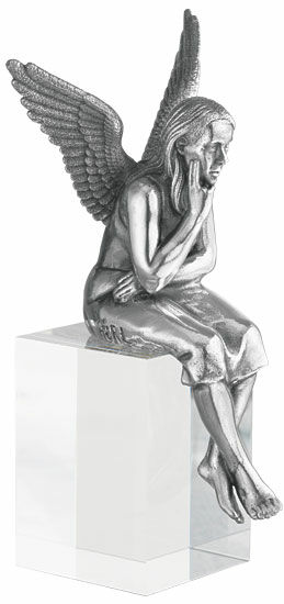 Sculpture "Guardian Angel", silver-plated version with pedestal by Ottmar Hörl