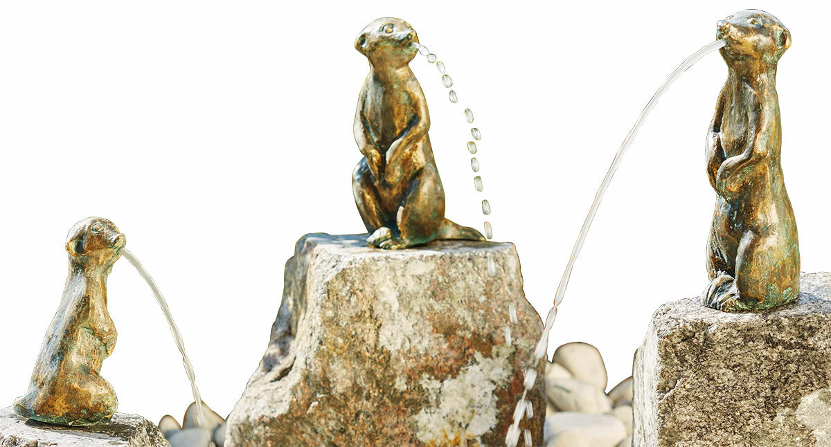 Set van 3 tuinbeelden / waterspuwers "Meerkat" (zonder sokkel), brons