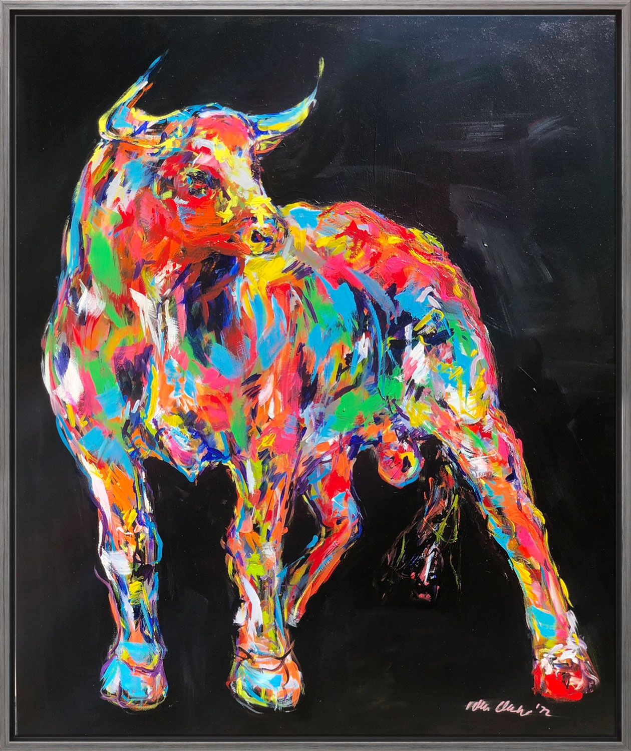 Bild "Happy Mood Bull" (2022) (Original / Unikat), gerahmt von Nicole Leidenfrost